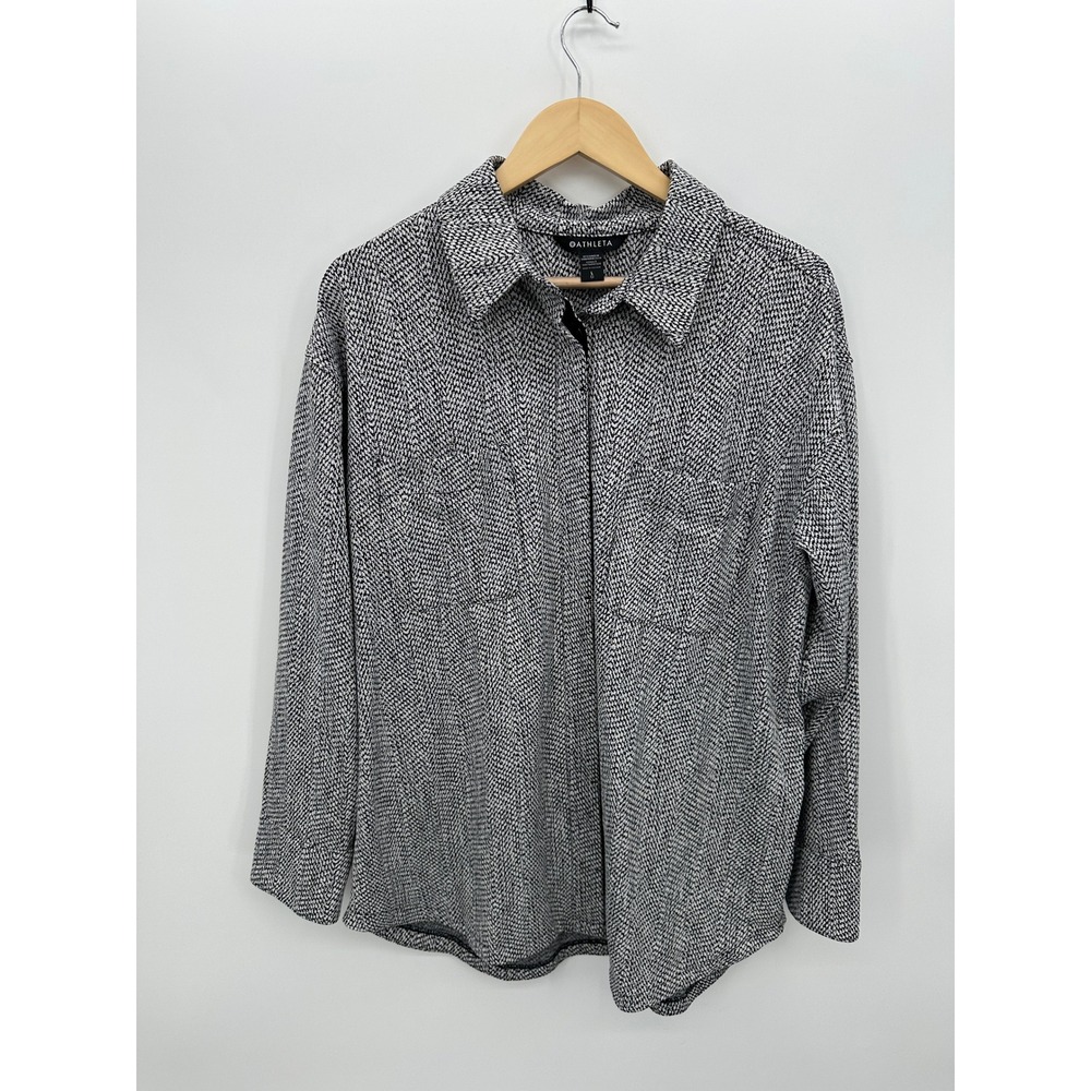 Athleta Textured Shirt Jacket Black White Button Front Shacket‎ Sz Large Thick
